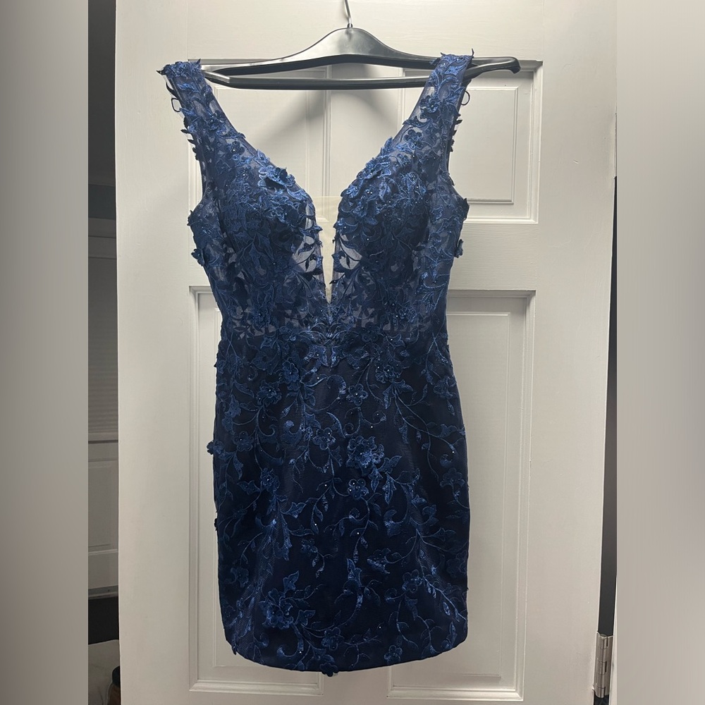 JVN by Jovani SIZE 2 Deep Blue Floral Mini Dress